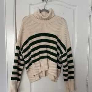 Madewell Cream and Green Striped Turtleneck Sweater